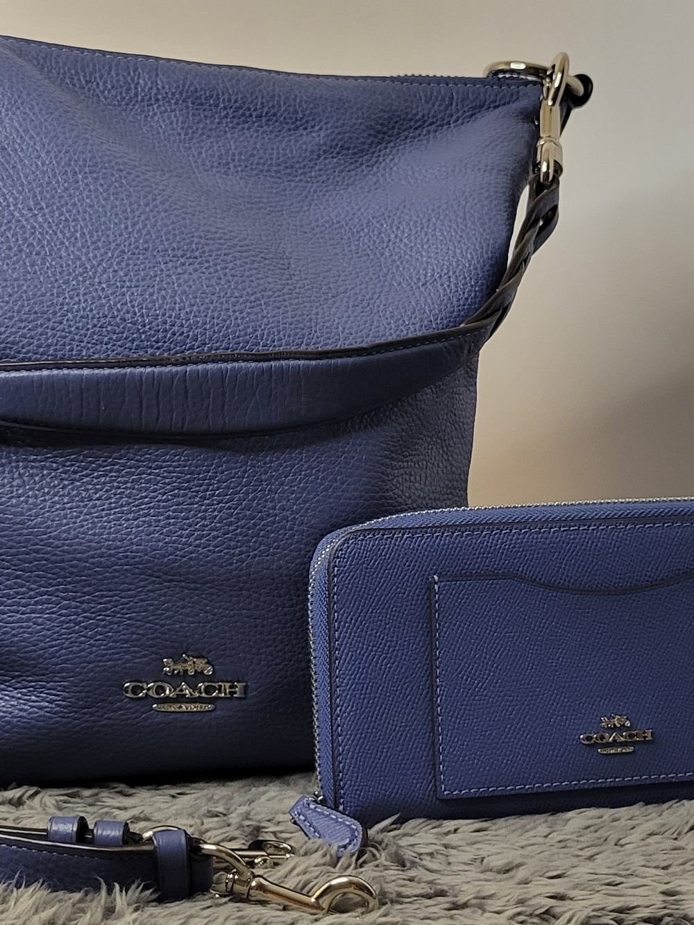 Coach Navy Blue Leather Shoulder Bag with Matching Wallet
